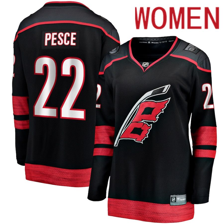 Women Carolina Hurricanes 22 Brett Pesce Fanatics Branded Black Home Breakaway Player NHL Jersey